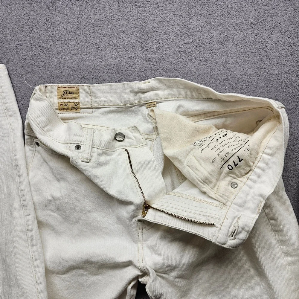 J.Crew 770 Straight Fit Jeans Mens 32x32 Cream Off White Slim Every Stitch Denim